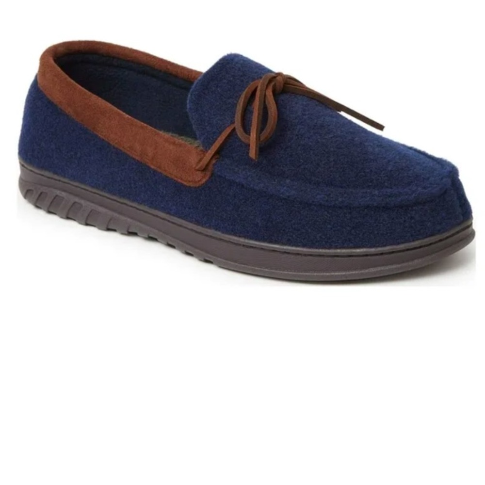 Dearfoams men’s Cozy Comfort Berber Moccasin Slipper in navy blazer S 7-8 NWT